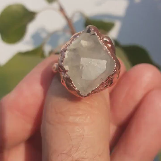 Herkimer diamond ring / herkimer ring / Electroformed  Copper