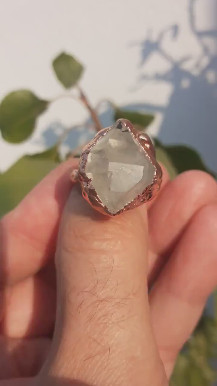 Herkimer diamond ring / herkimer ring / Electroformed  Copper