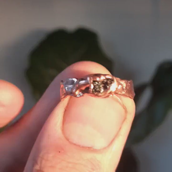 Moldavite ring / Electroformed Copper