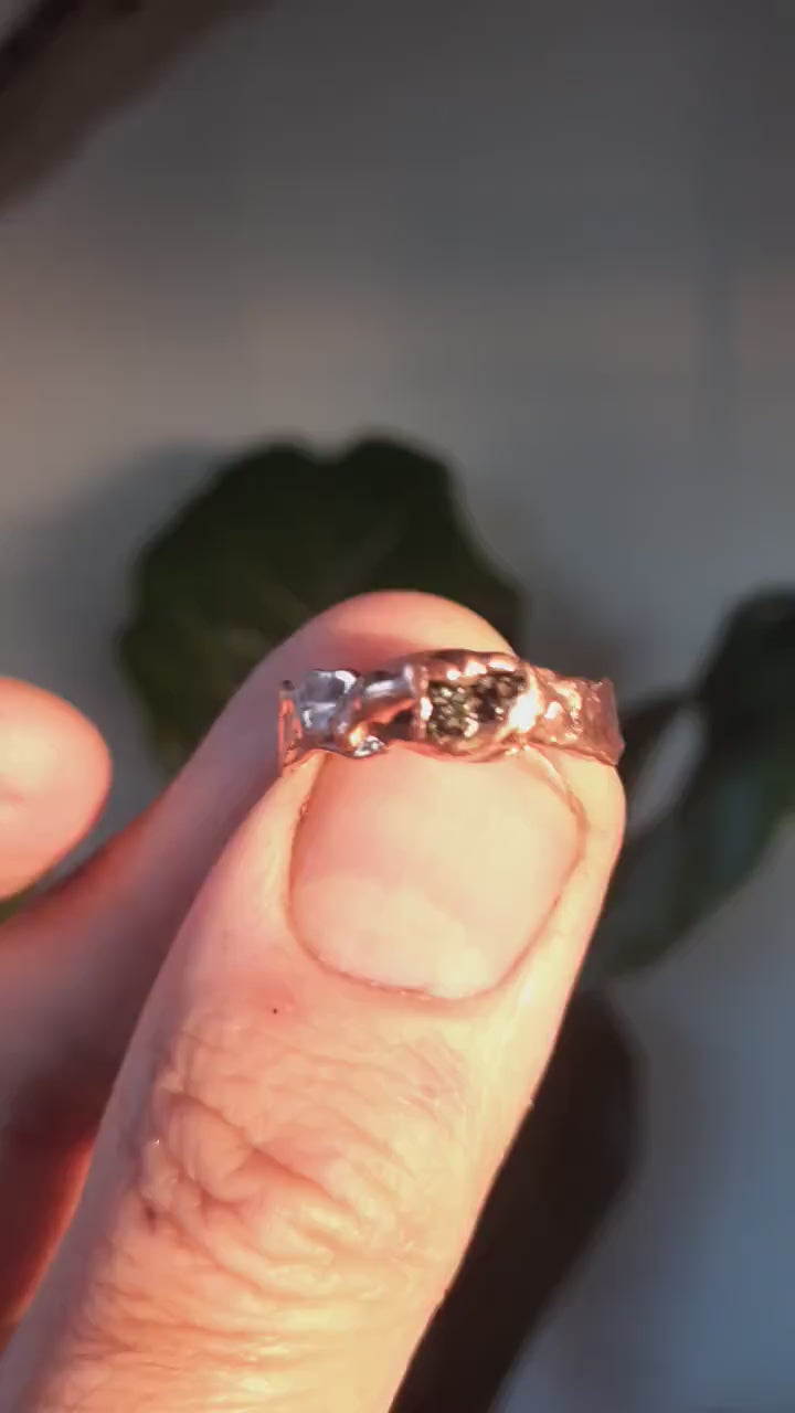 Moldavite ring / Electroformed Copper