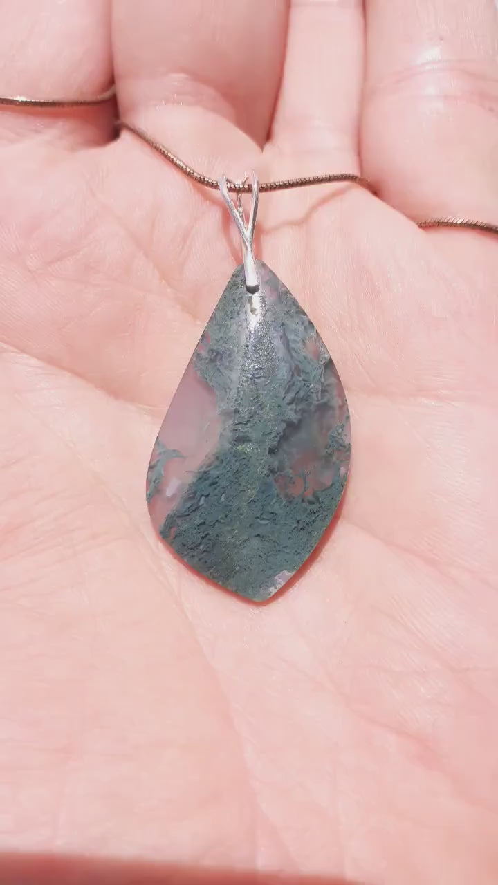 moss agate necklace with sterling silver bail
