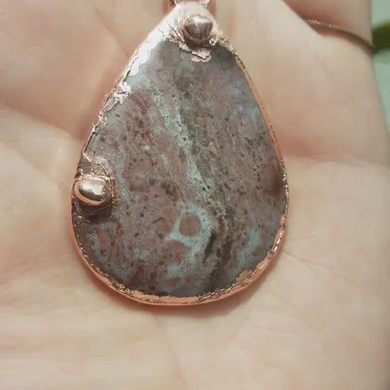 Copper Rhodonite pendant / Electroformed copper