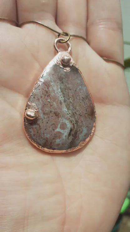 Copper Rhodonite pendant / Electroformed copper