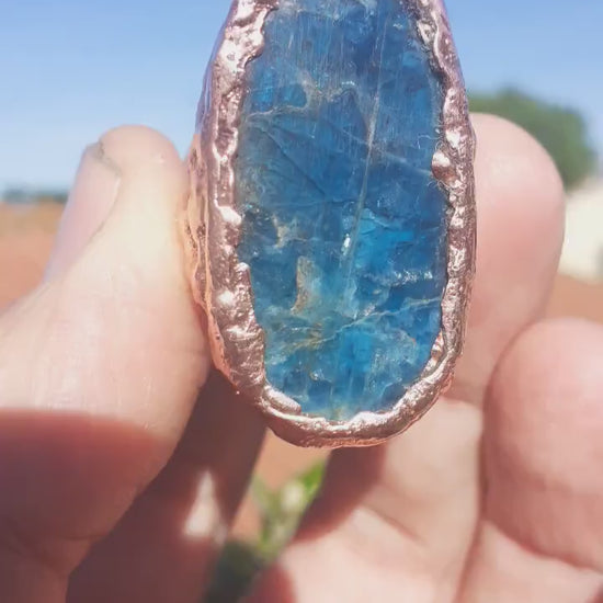 Blue Apatite ring / Electroformed  Copper