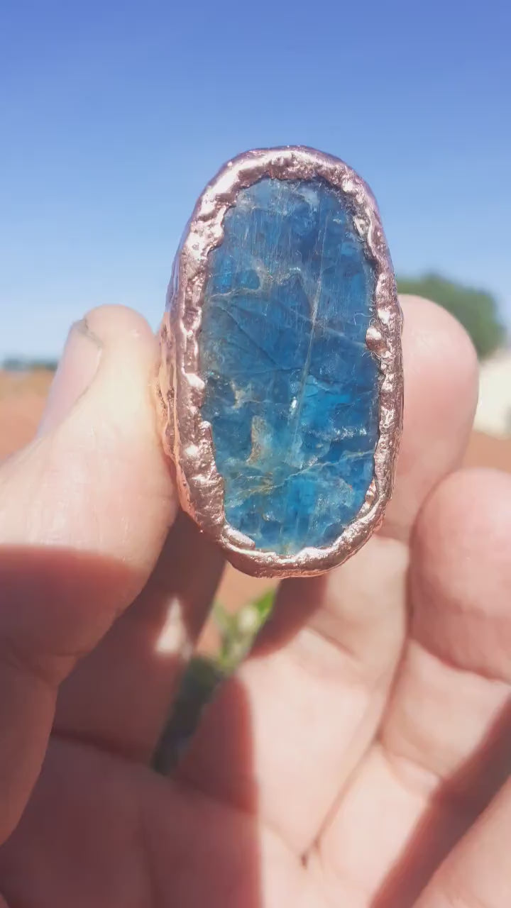 Blue Apatite ring / Electroformed  Copper