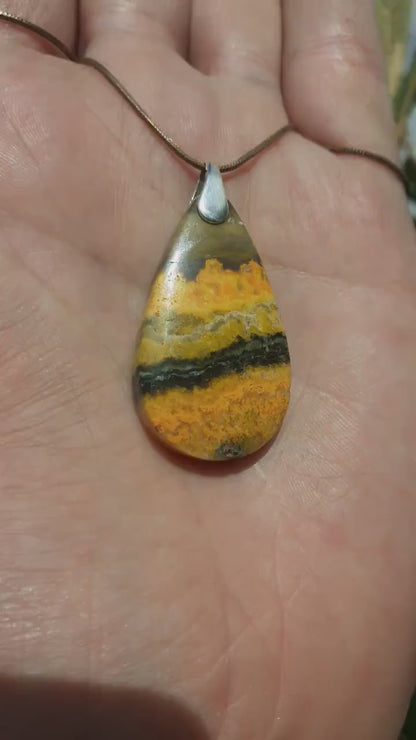 Yellow Bee Jasper pendant with sterling silver bail