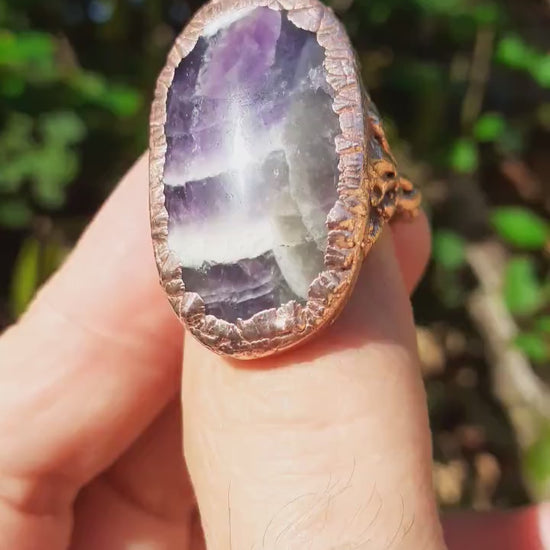 Electroformed copper // Chevron amethyst ring // Dogtheeth amethyst jewelry