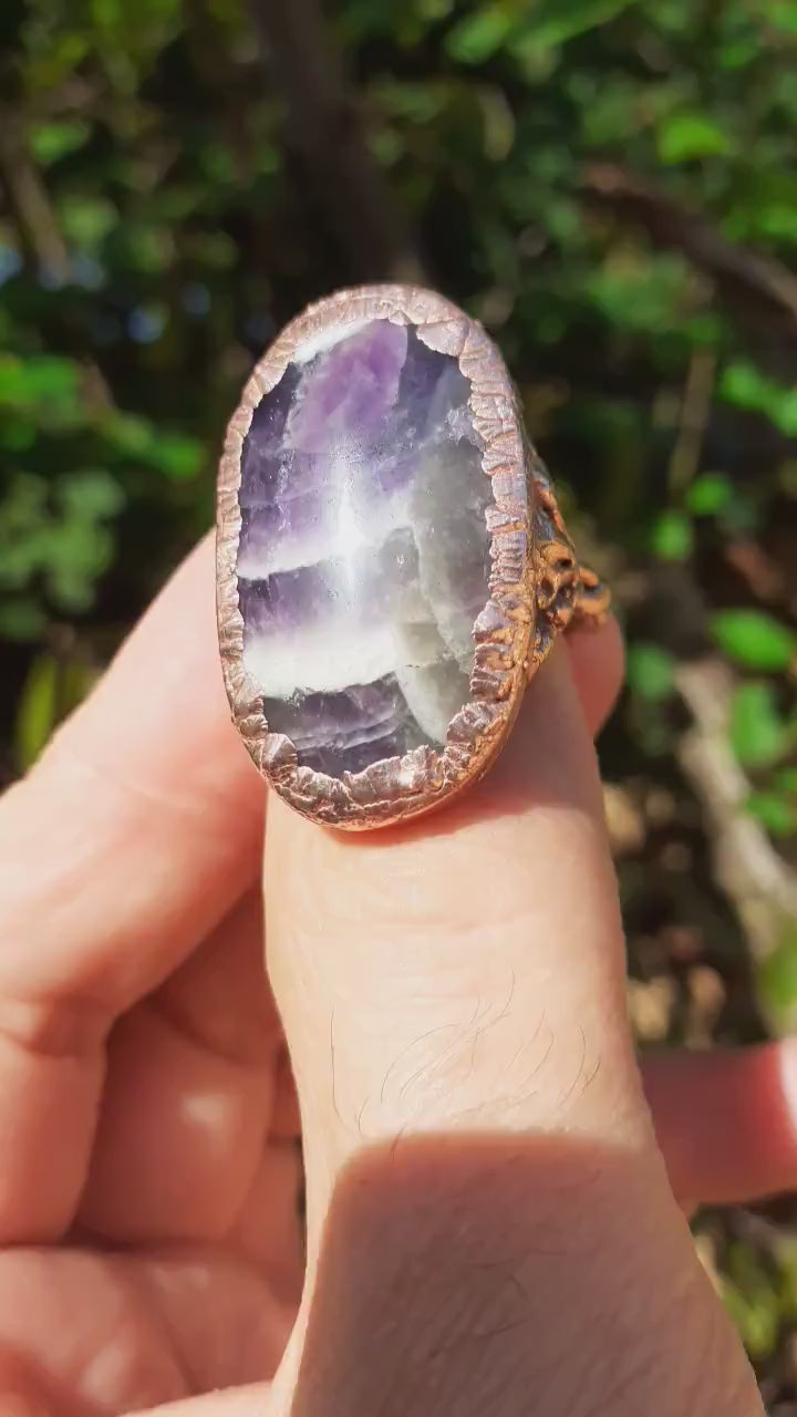 Electroformed copper // Chevron amethyst ring // Dogtheeth amethyst jewelry