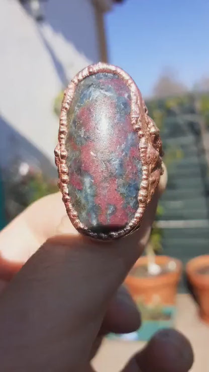 Electroformed  Copper Ruby in Kyanite ring