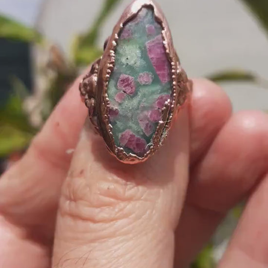 Electroformed  Copper Ruby fuchsite ring