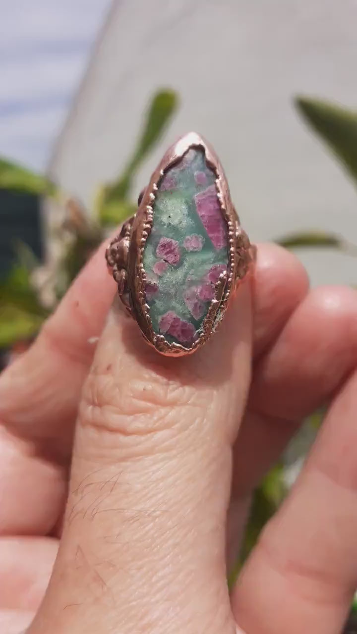 Electroformed  Copper Ruby fuchsite ring