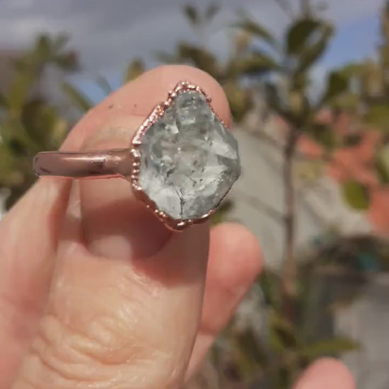 Herkimer diamond ring / herkimer ring / Electroformed  Copper