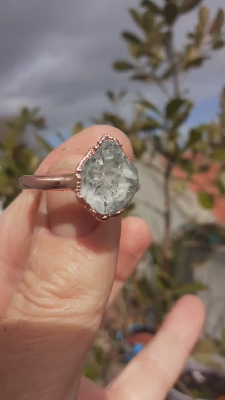 Herkimer diamond ring / herkimer ring / Electroformed  Copper