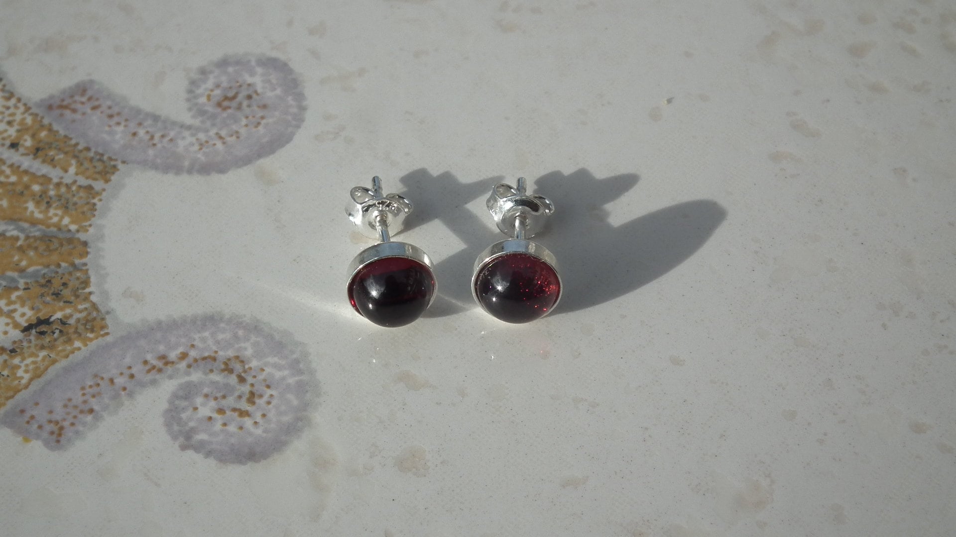 Natural Red Garnet Earrings sterling silver setting