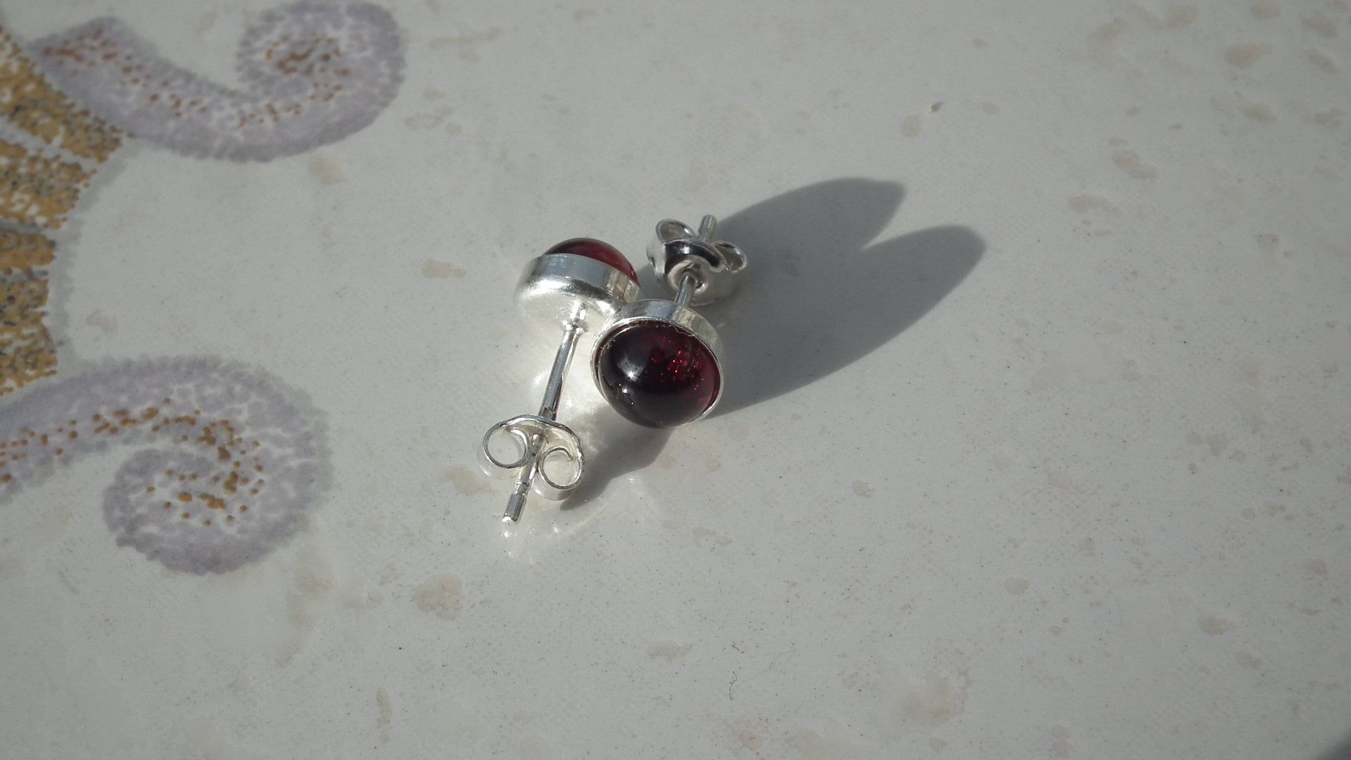 Natural Red Garnet Earrings sterling silver setting