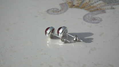 Natural Red Garnet Earrings sterling silver setting