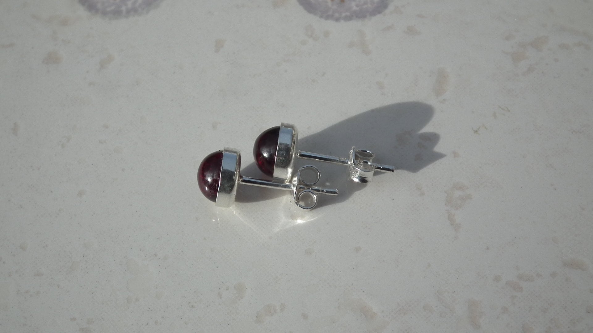 Natural Red Garnet Earrings sterling silver setting