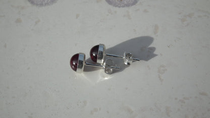 Natural Red Garnet Earrings sterling silver setting