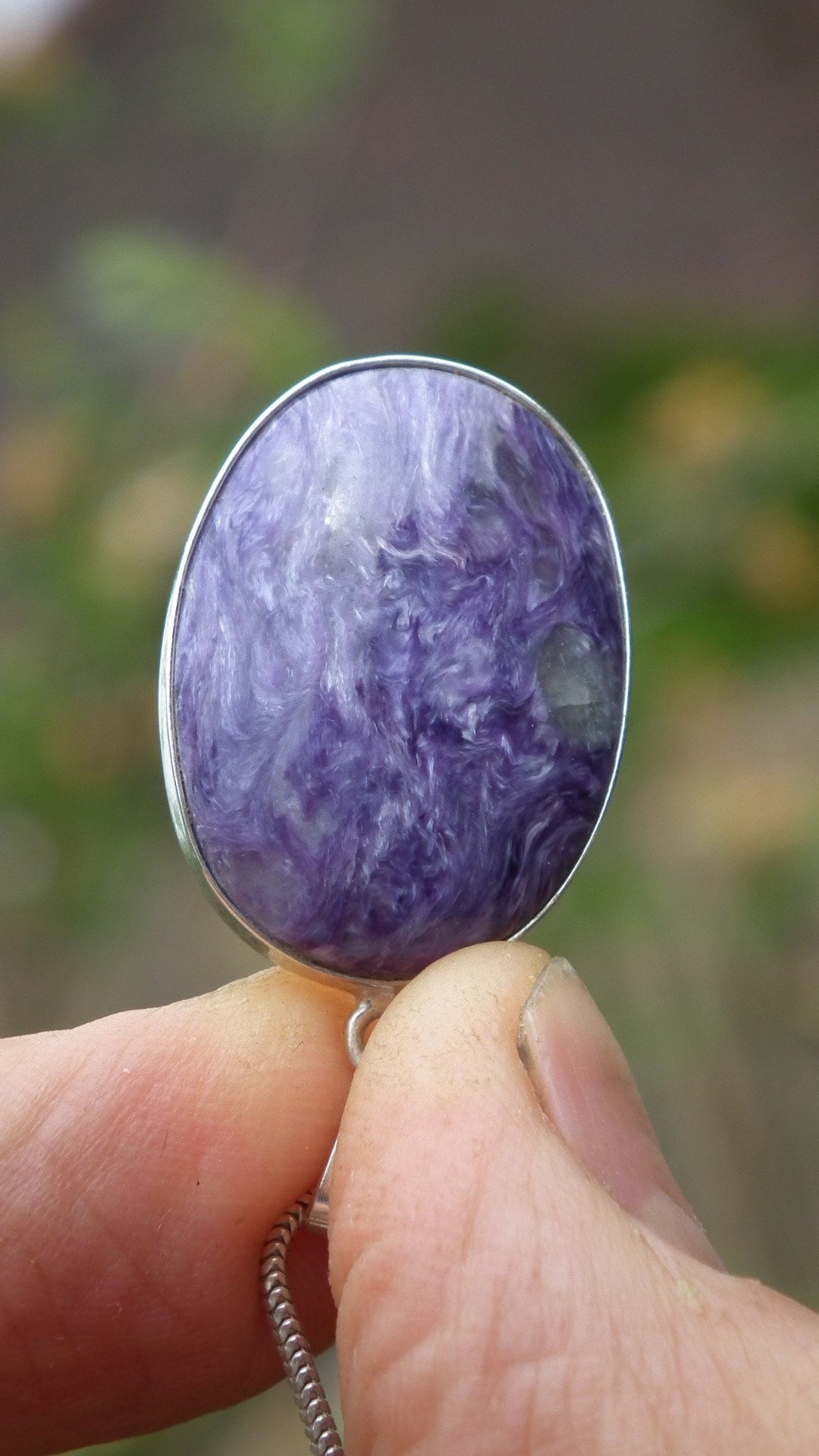 Charoite pendant in sterling silver setting / Charoite Jewelry