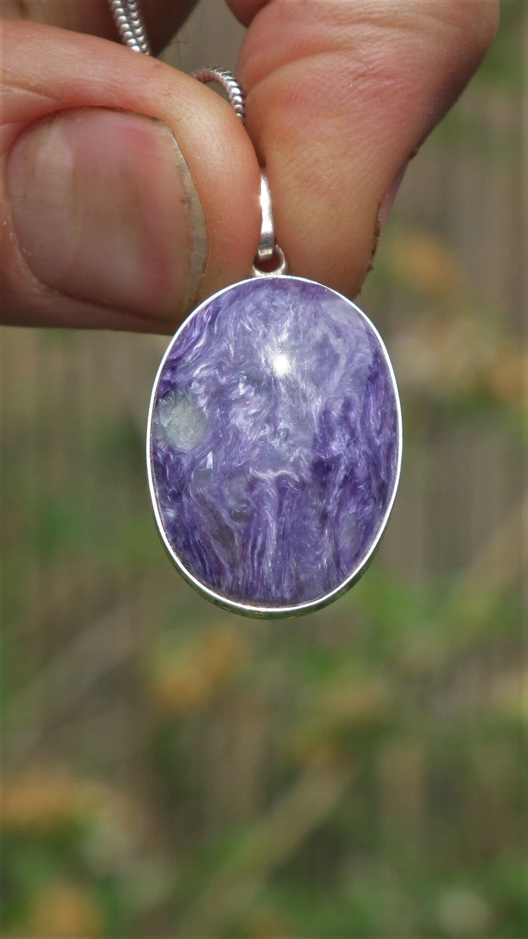 Charoite pendant in sterling silver setting / Charoite Jewelry