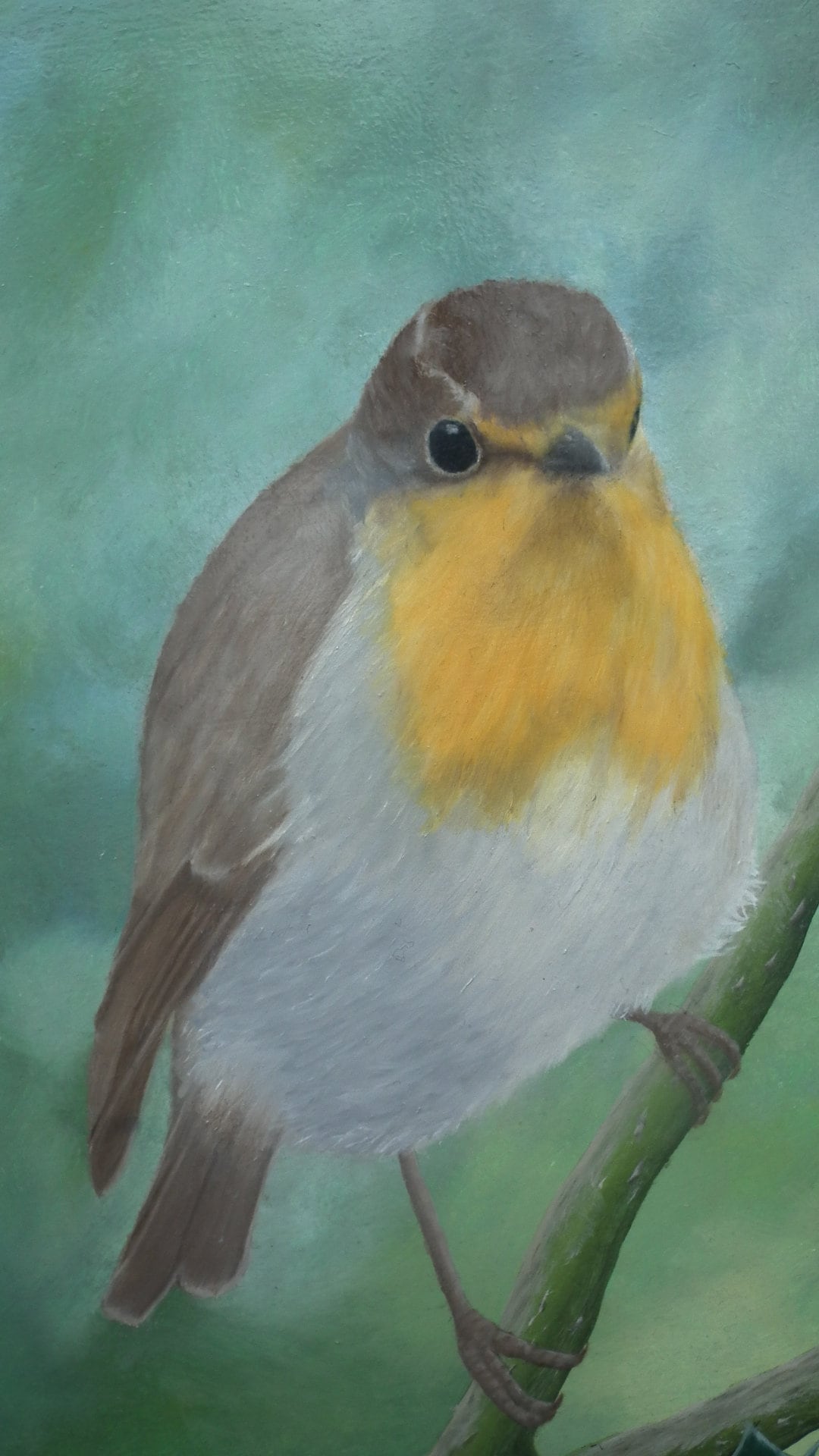 Robin in a holly oil painting, Original oil painting, Bird painting