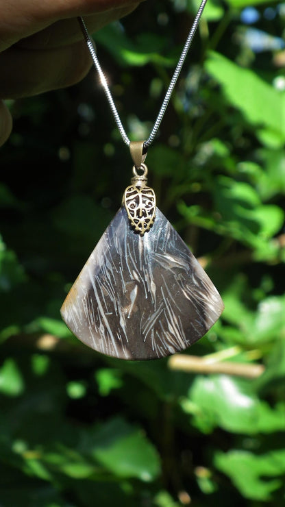 Feather Agate pendant with bronze bail