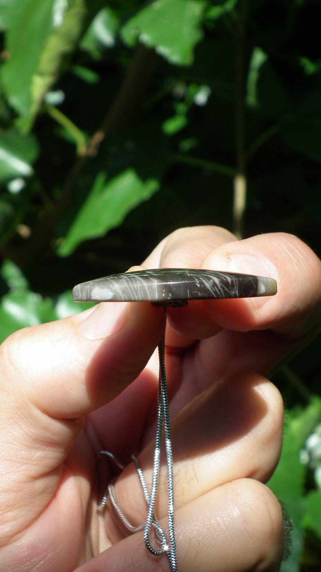 Feather Agate pendant with bronze bail