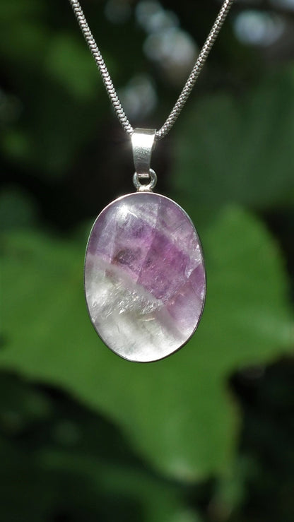 Fluorite pendant in sterling silver setting