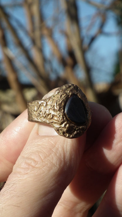 Handmade bronze black opal ring