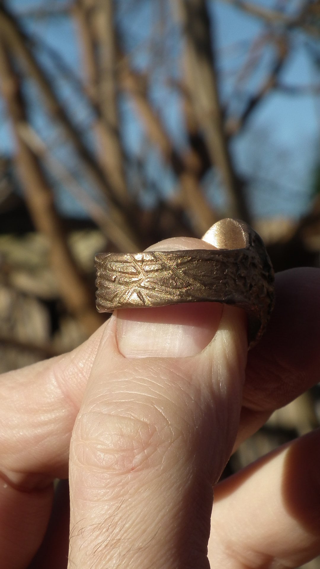 Handmade bronze black opal ring