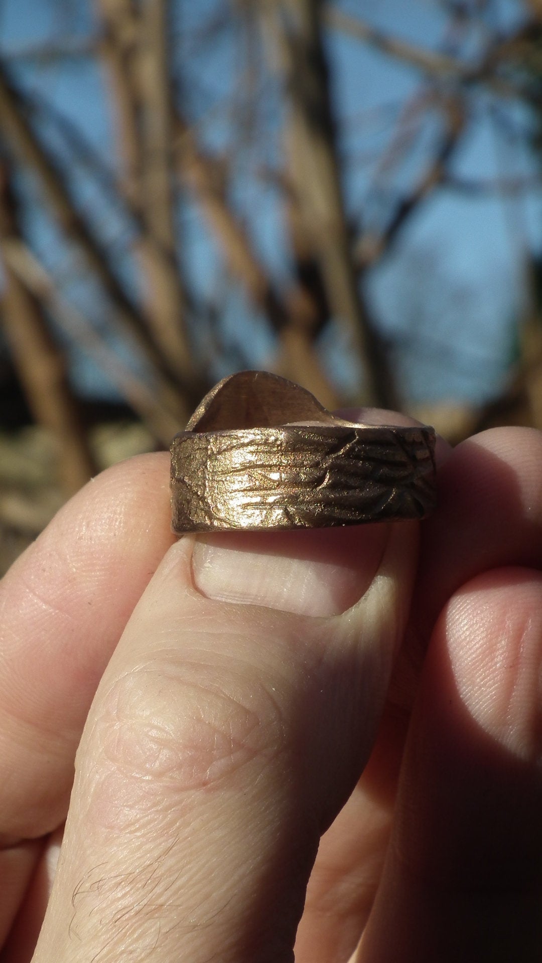 Handmade bronze black opal ring