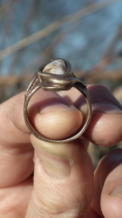 Bronze Opal Ring with handcut Australian Opal