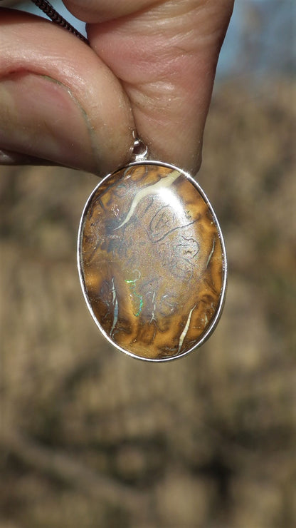 Australian boulder opal necklace in sterling silver setting