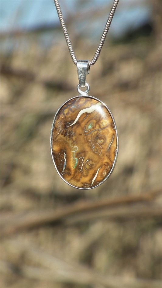 Australian boulder opal necklace in sterling silver setting