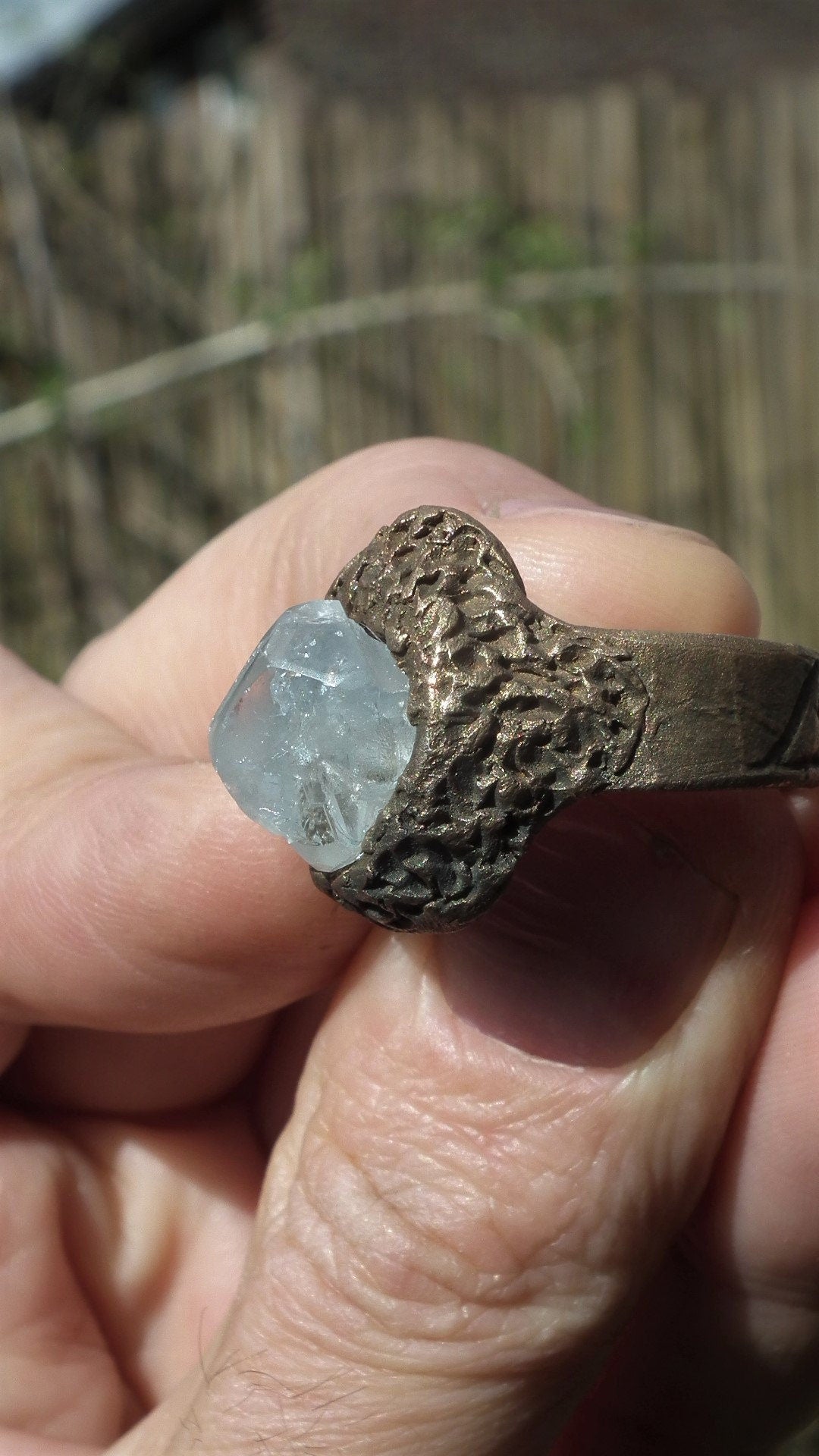 Handmade bronze Celestite ring