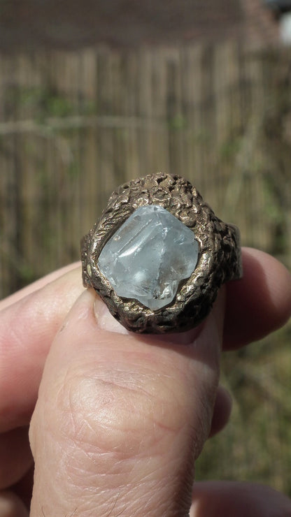 Handmade bronze Celestite ring