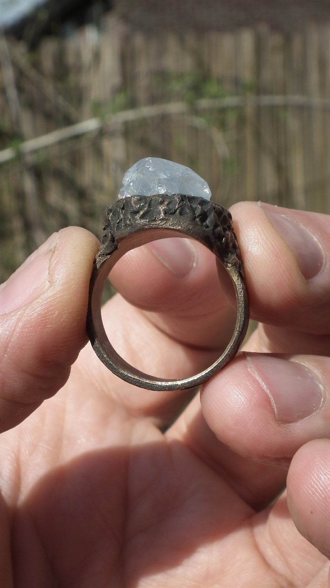 Handmade bronze Celestite ring