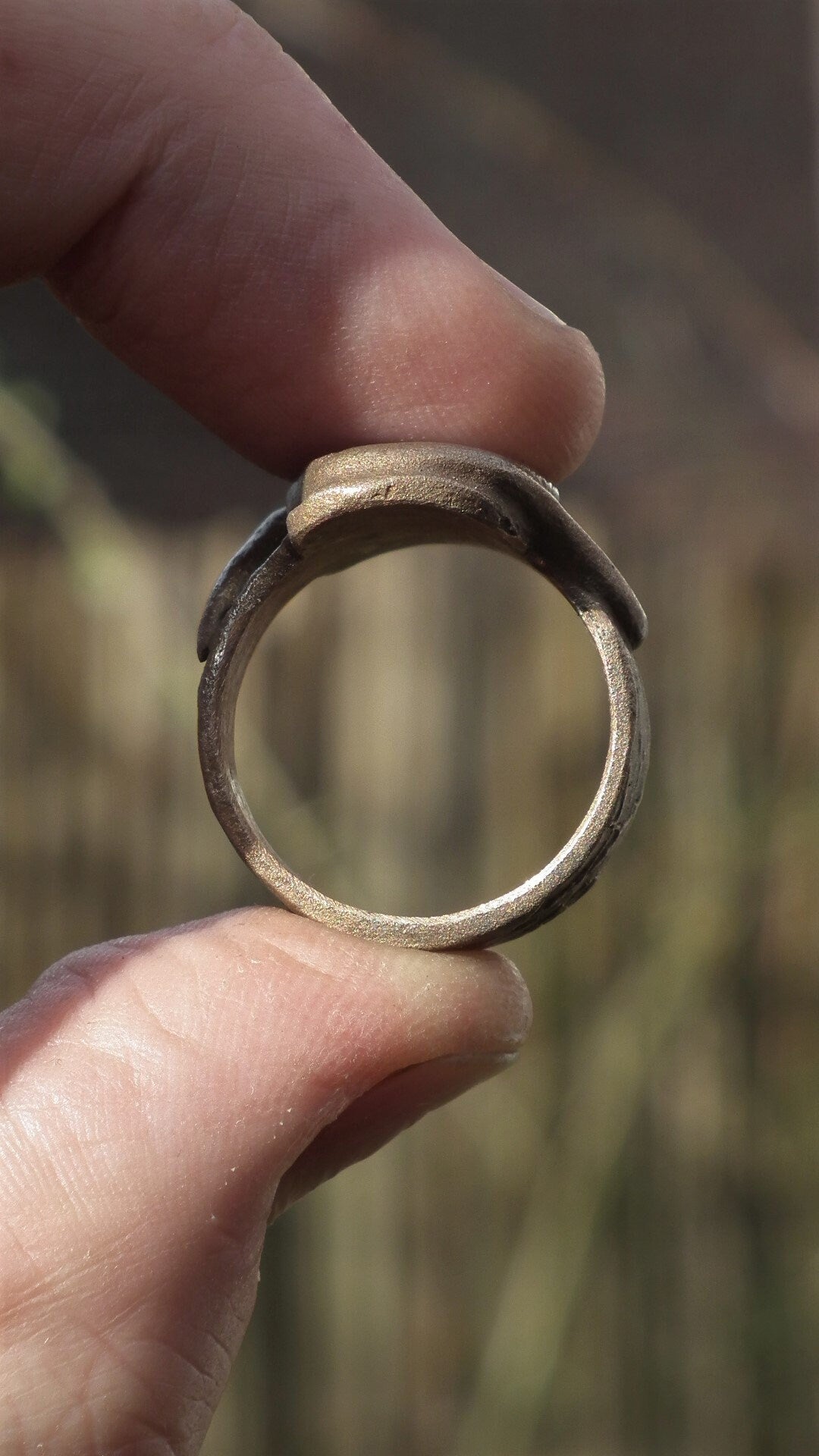 Handmade Bronze blue opal ring with handcut Australian Opal