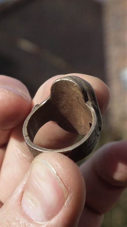 Handmade Bronze blue opal ring with handcut Australian Opal