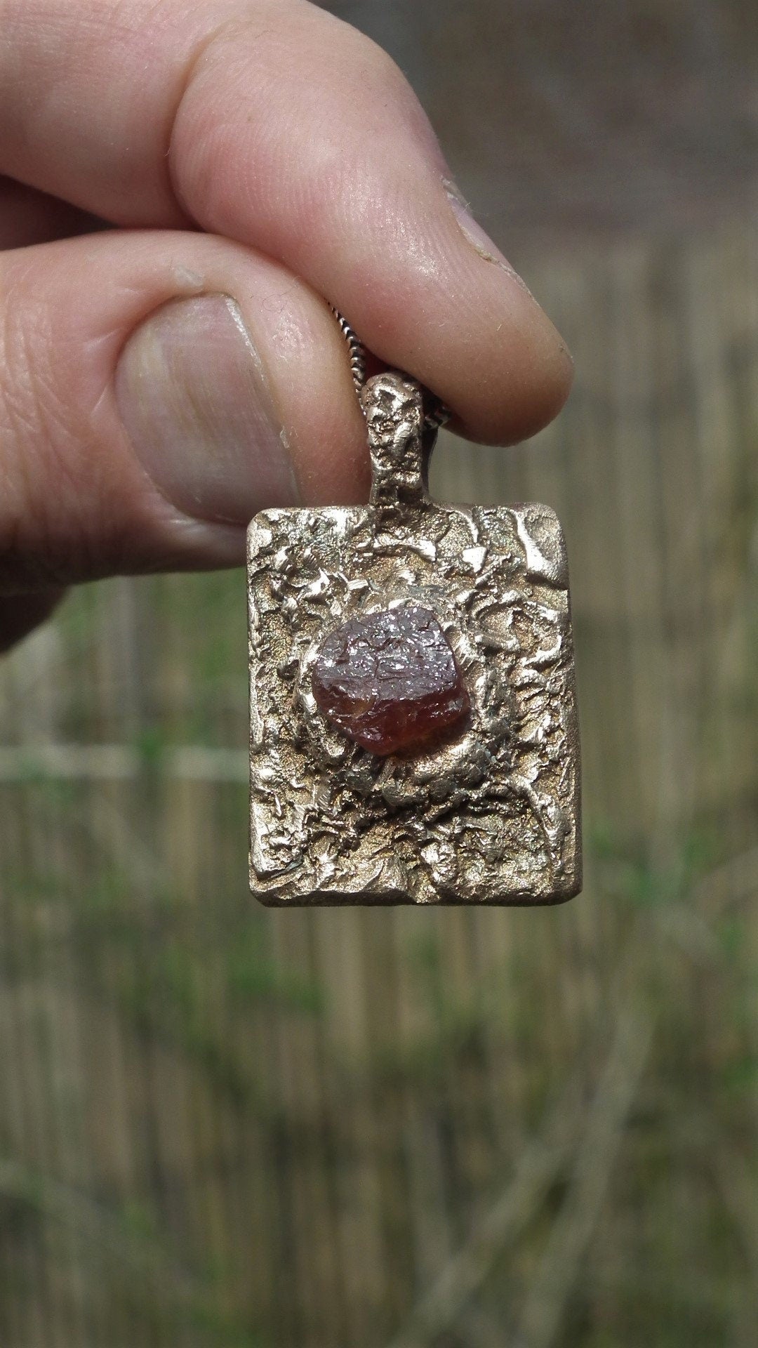 Handmade bronze Hessonite pendant