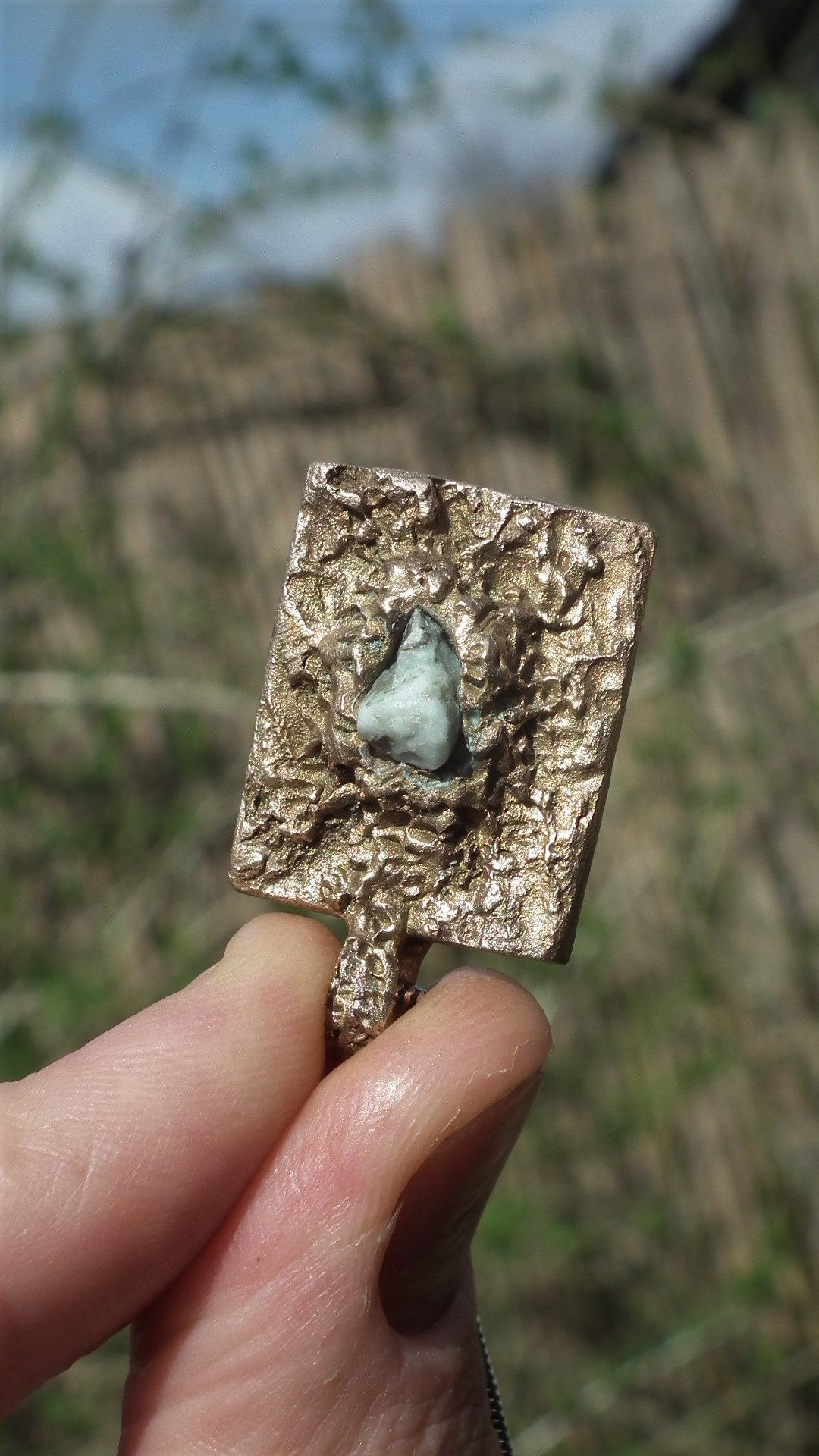 Handmade bronze Emerald necklace