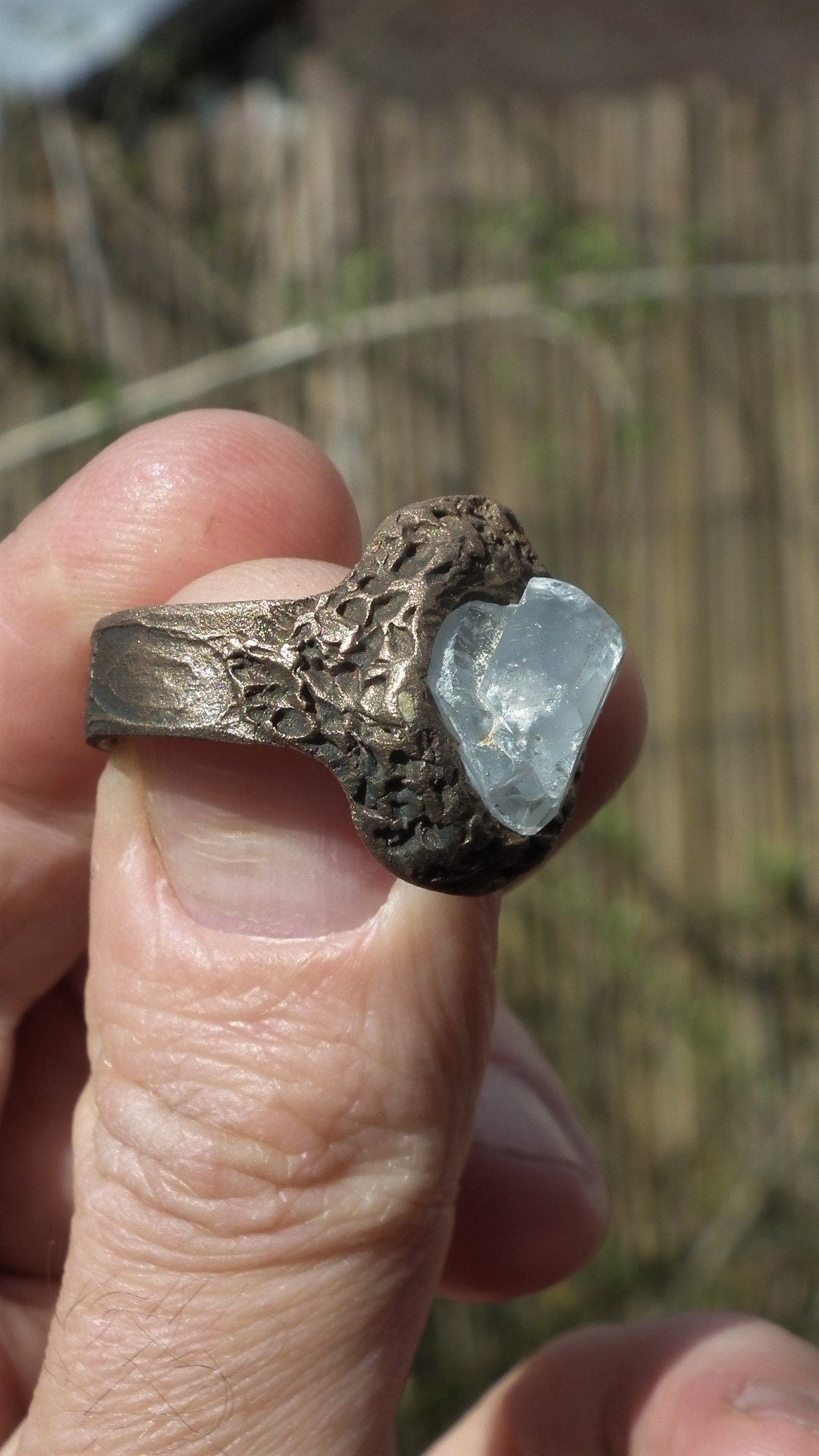 Handmade bronze Celestite ring