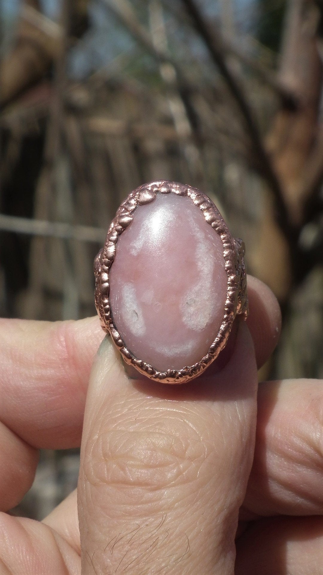 Electroformed copper Pink Opal ring / Pink andean opal / Pink peruvian opal