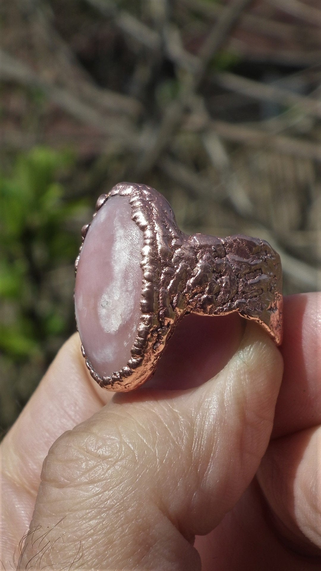 Electroformed copper Pink Opal ring / Pink andean opal / Pink peruvian opal