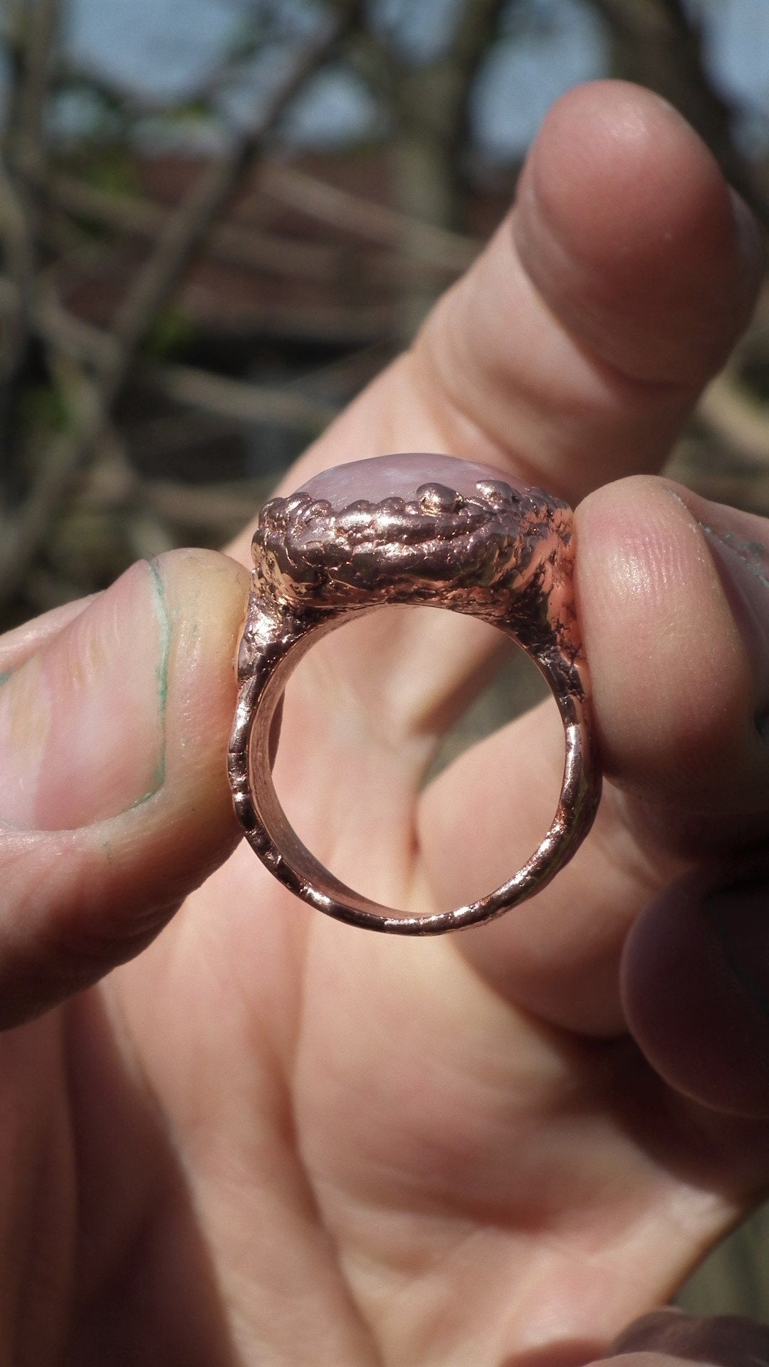 Electroformed copper Pink Opal ring / Pink andean opal / Pink peruvian opal