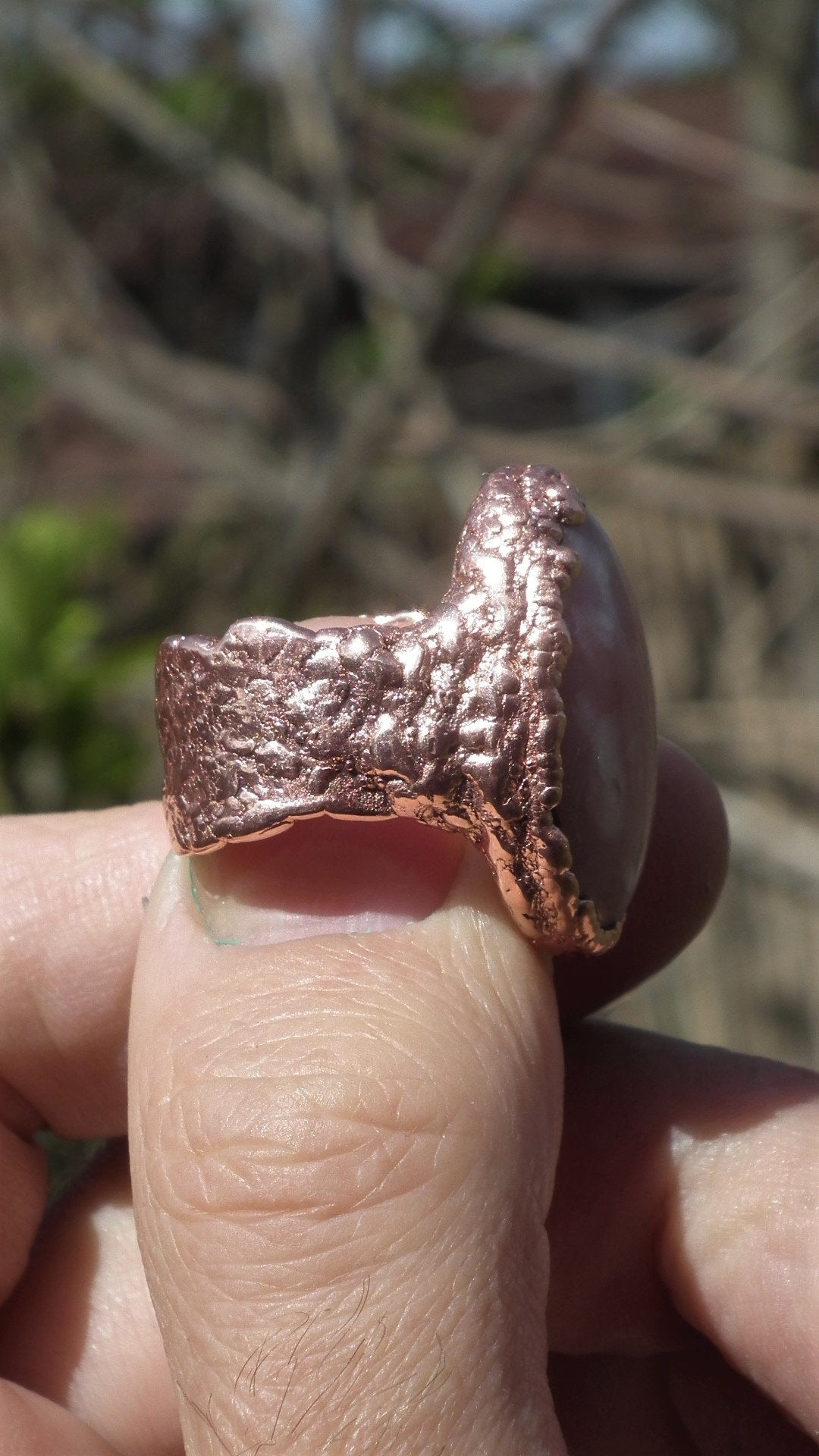 Electroformed copper Pink Opal ring / Pink andean opal / Pink peruvian opal