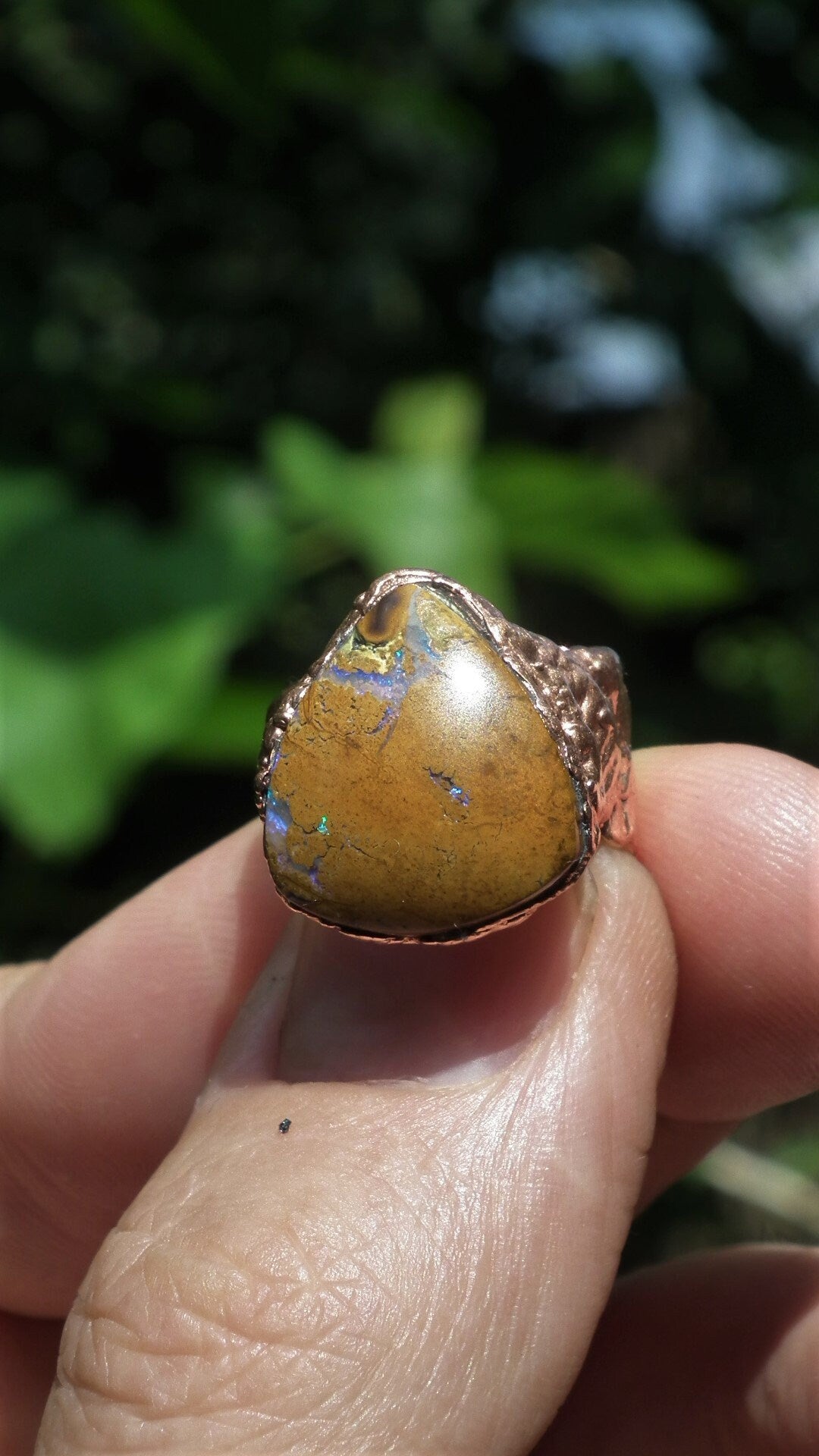 Electroformed copper Australian Opal ring