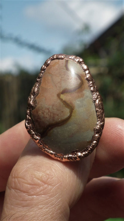 Electroformed copper Polychrome jasper Ring