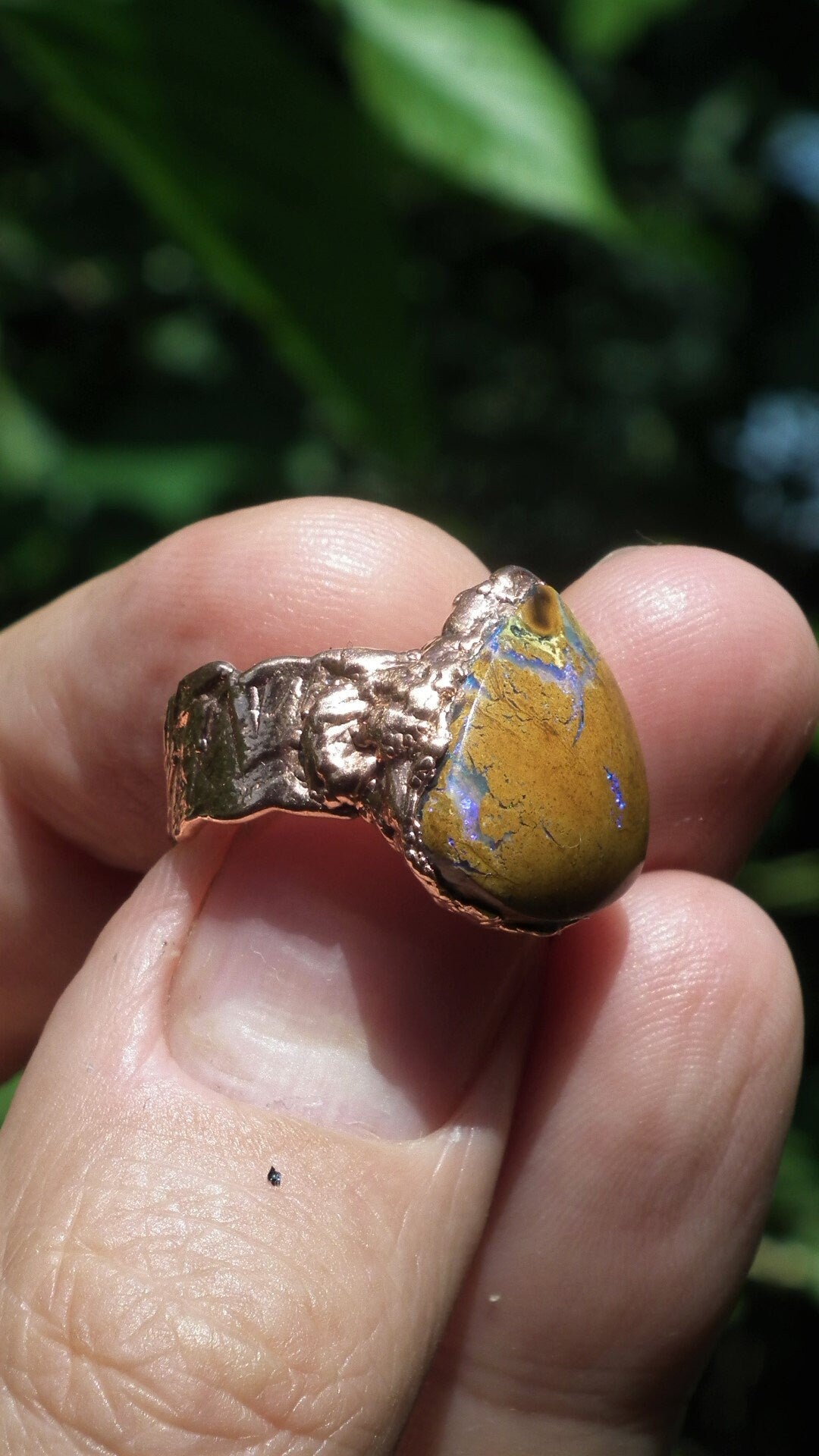 Electroformed copper Australian Opal ring