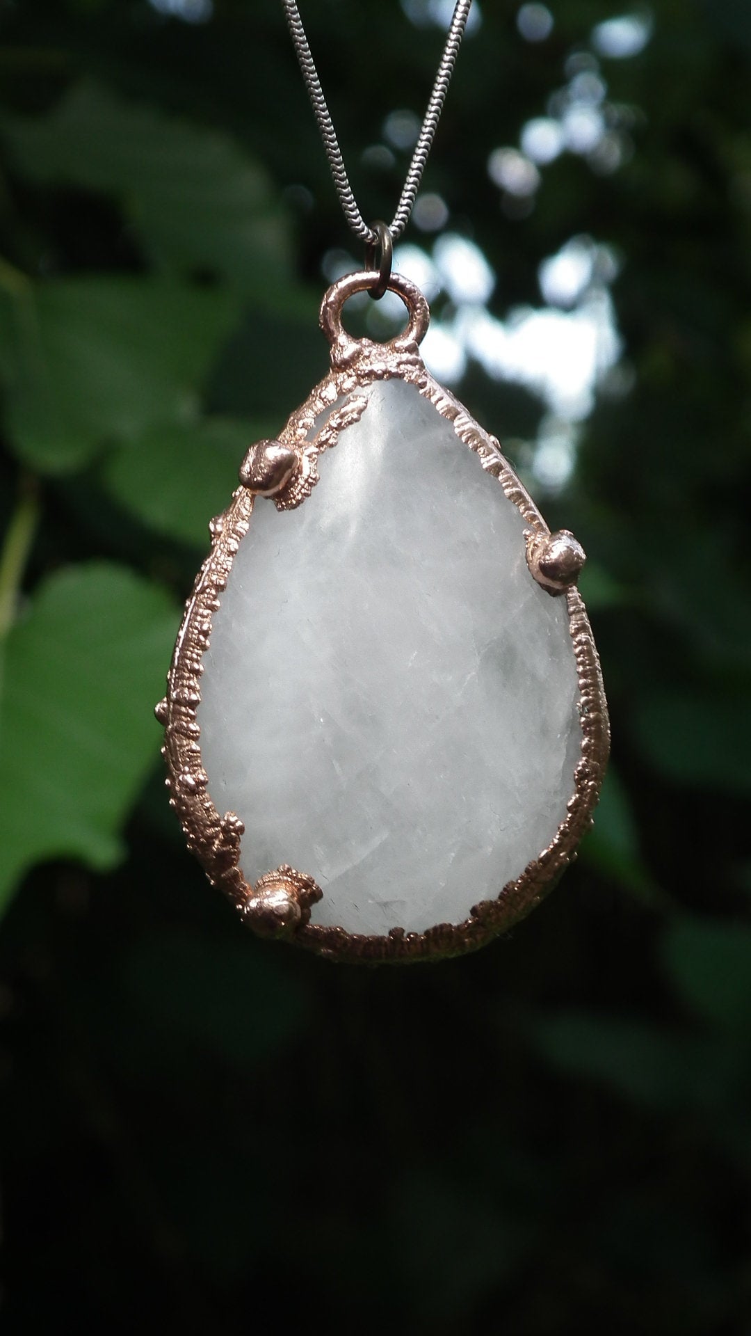 Electroformed copper Rose quartz pendant // Free Copper Snake Chain